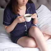 Little K Bamboo Shorties Navy Blue Polka Dots | The Nest Attachment Parenting Hub